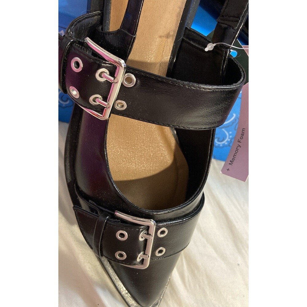 Peyton Double Buckle Slingback Flats Black Women’s Sz 8 NWT  Wild Fable Fashion - Picture 4 of 16